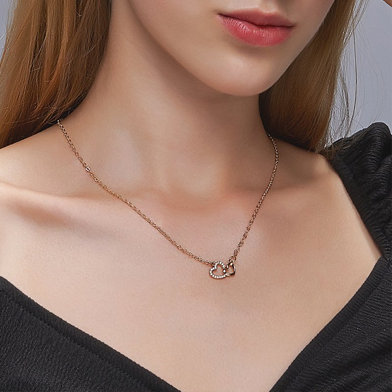 Love Necklace Temperament Double Peach Heart Pendant Clavicle Chain - Image 3