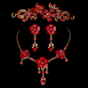 Foreign trade in Europe and the United States explosion bride wedding accessories wholesale jewelry set three piece red collar wholesale