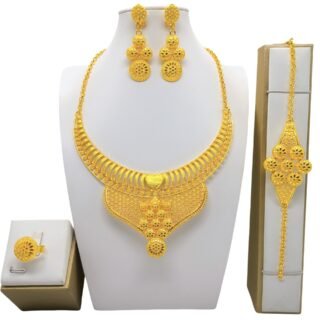 24K Gold Jewelry Suit Necklace Bracelet Earrings Four-piece Ring Set