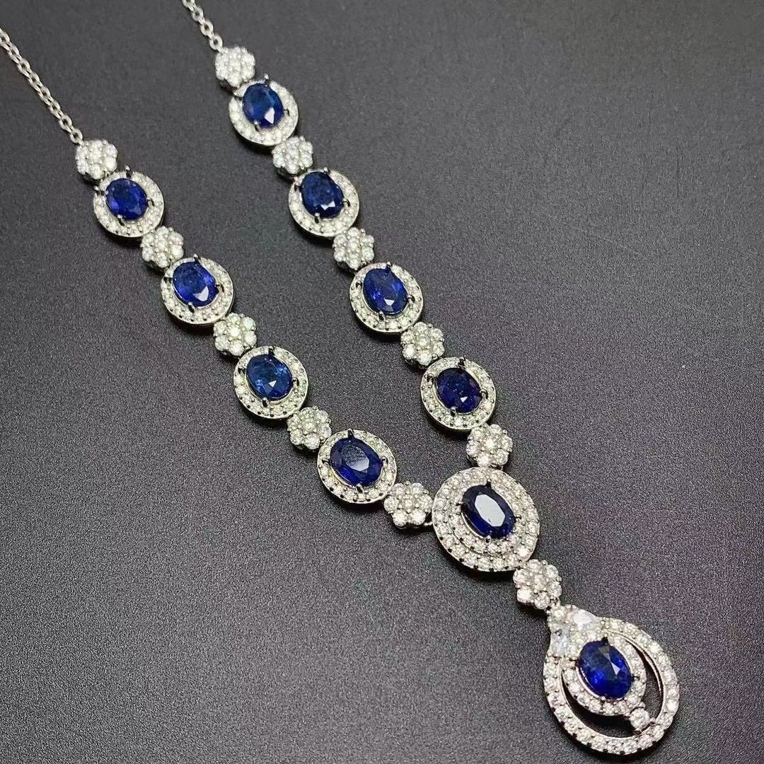 925 Silver Inlaid Natural Sri Lankan Sapphire Necklace - Image 5