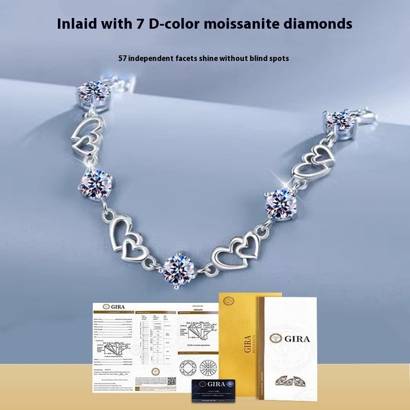 S925 Sterling Silver Heart-to-heart Moissanite Bracelet - Image 6