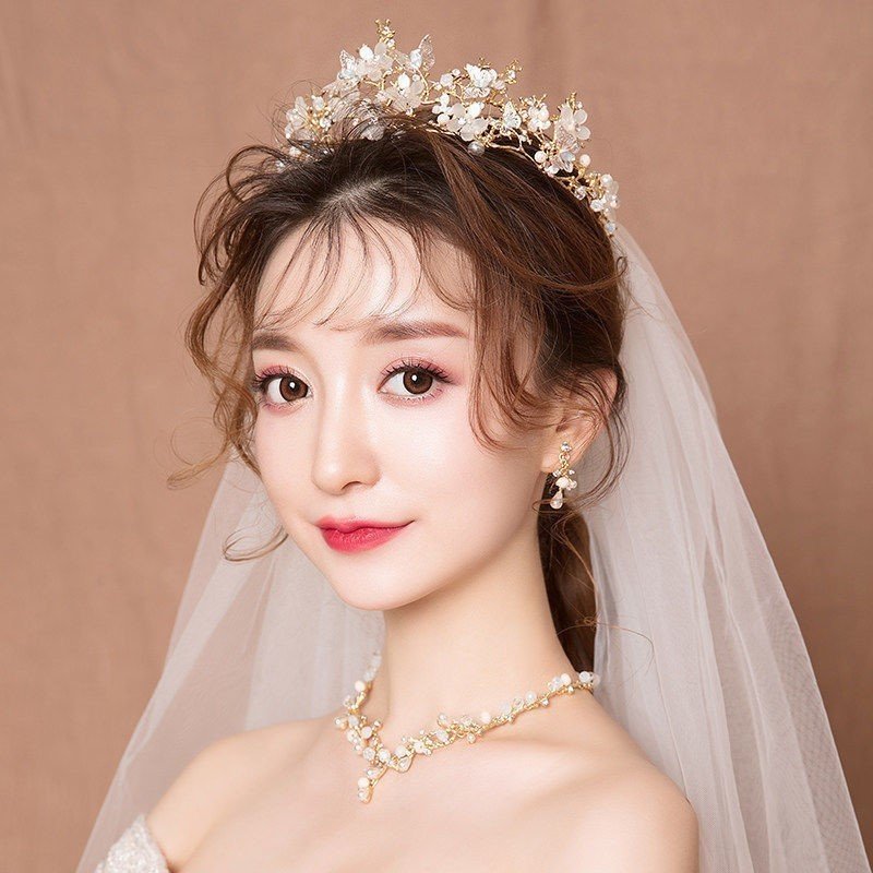 Veil Bride Wedding Dress Crown Three-piece Headdress Crown Super Fairy Series - Image 2