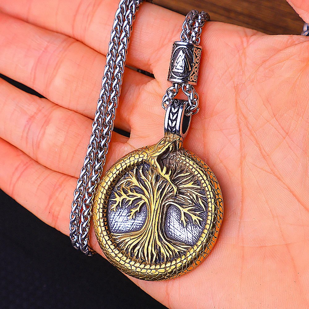 Plate Snake Lucky Tree Stainless Steel Pendant Titanium Steel Necklace Men's Pendant - Image 3