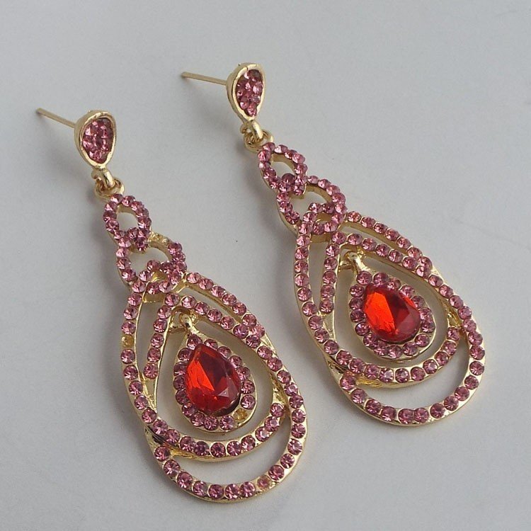 Qifu European And American Exaggerated Long Geometric Circle Jeweled Earrings - Image 6