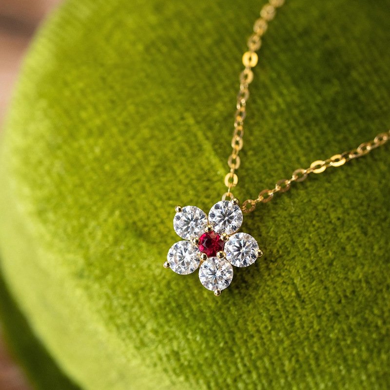 Flower Flower S925 Sterling Silver 18K Gold Plating Ruby Necklace - Image 3