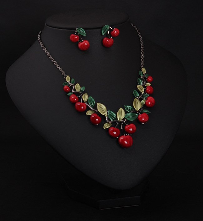 Europe and the United States big jewelry, cherry necklace, earrings set, women fashion evening dress, bride temperament accessories DD - Image 3