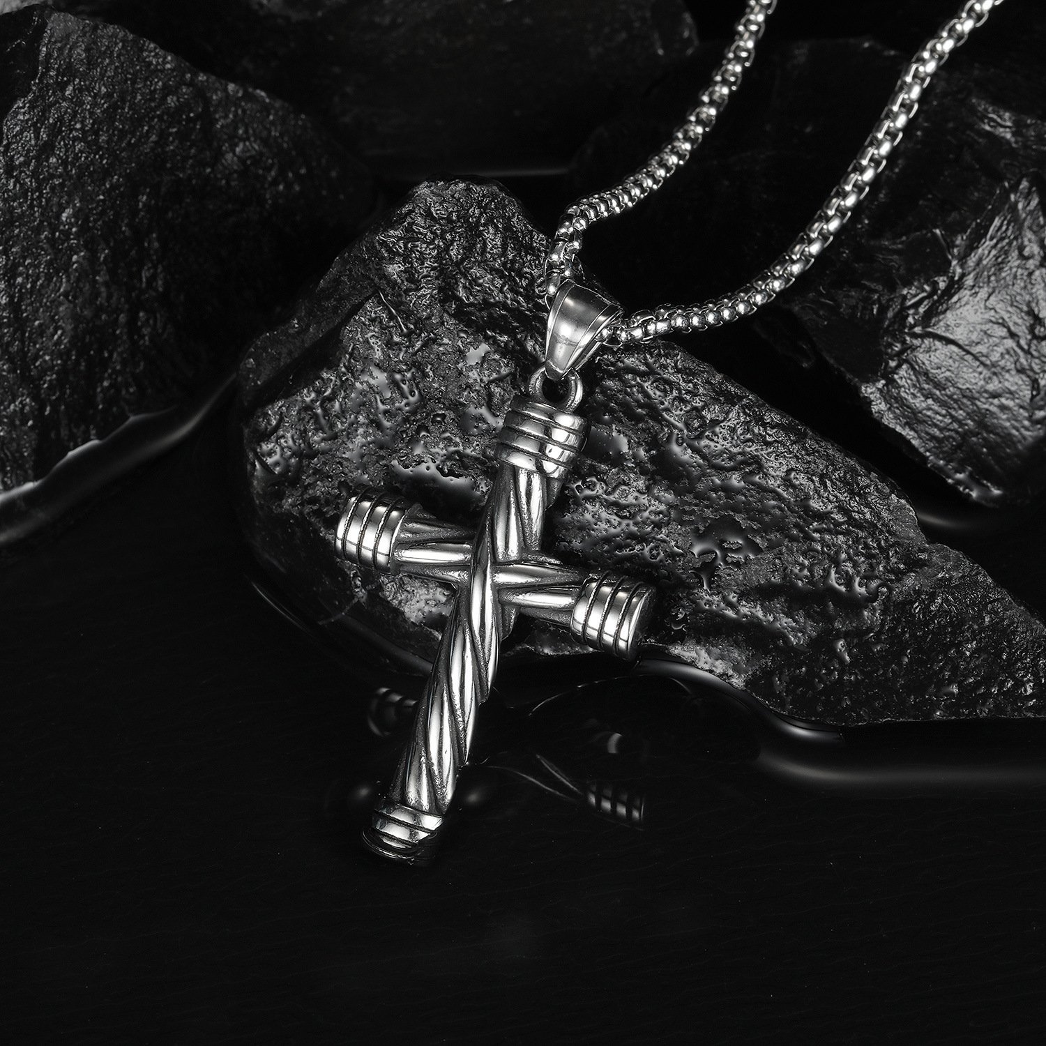 Cross Pendant Street Cool Hip Hop Style Man's Stainless Steel Necklace - Image 3