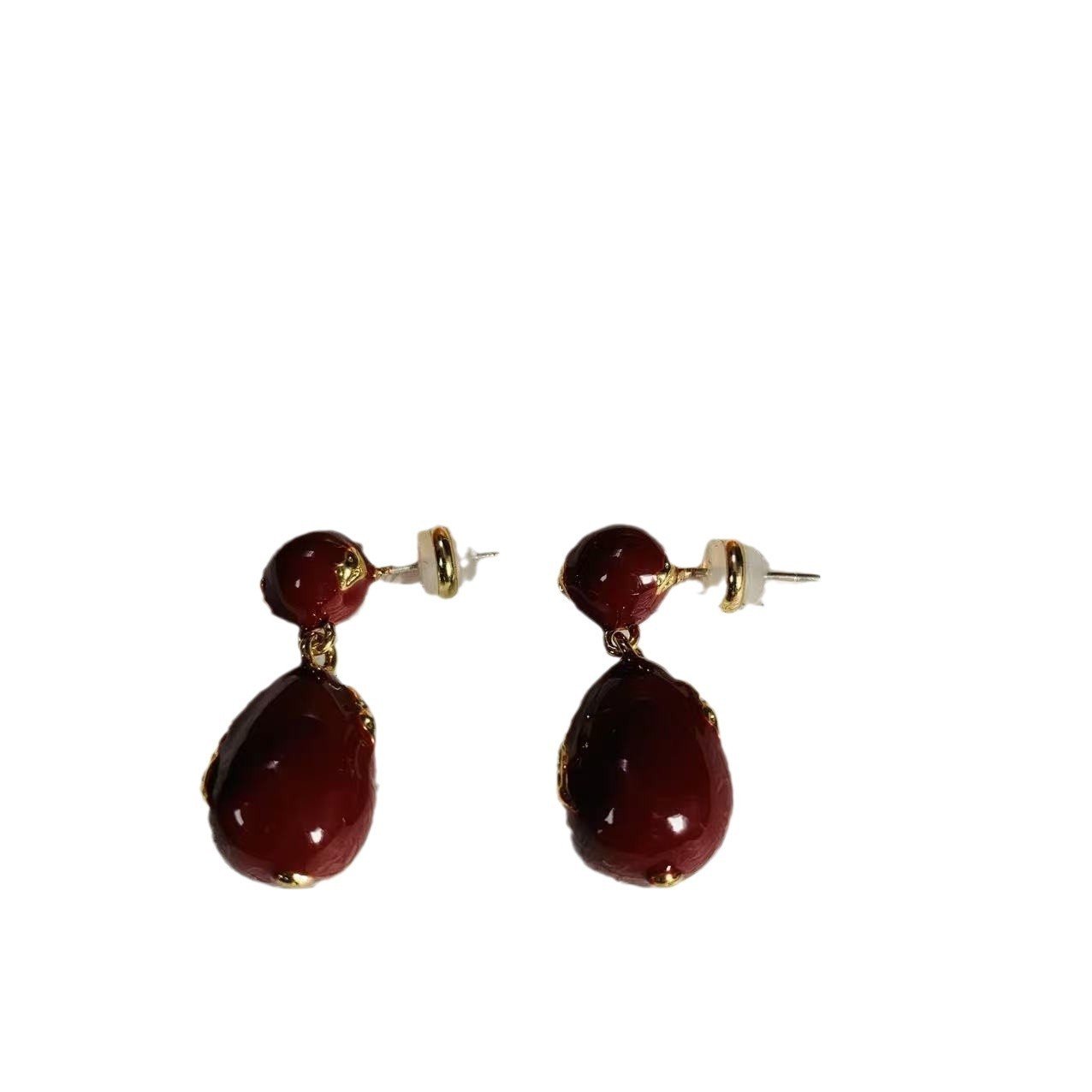 New Year Vintage Wine Red Enamel Water Drop Earrings - Image 4