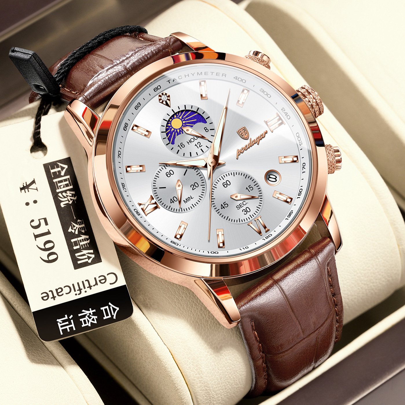 Multi-Function Sports Timing Moon Phase Men's Watch - Image 7