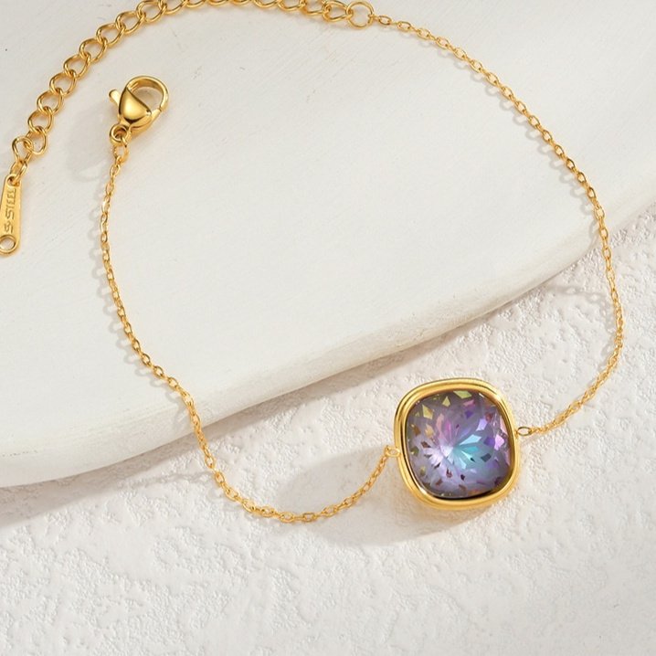 Female Stainless Steel Colored Gemstone Bracelet - Image 4