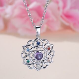 Round Purple Edge Colorful Lotus Necklace