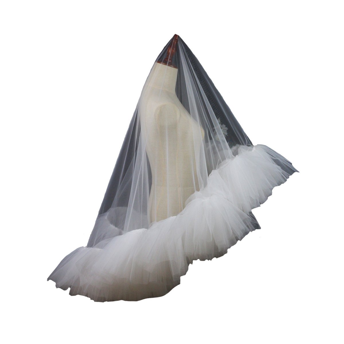 Heavy Industry Ruffled Bridal Veil White Double Layer Studio Travel Photo Exterior Puffy Soft Veil - Image 5