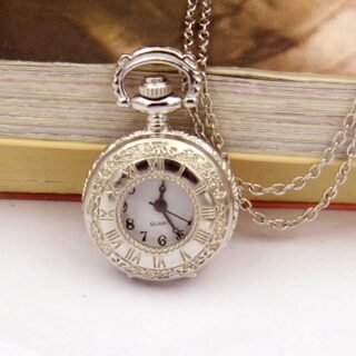Creative Pocket Watch Necklace Silver Roman Digital Small Pocket Watch