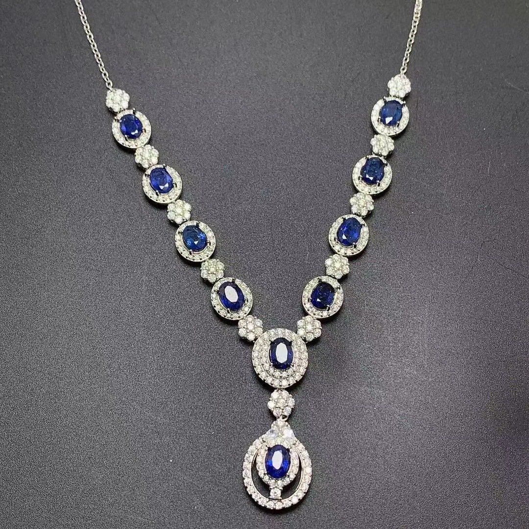 925 Silver Inlaid Natural Sri Lankan Sapphire Necklace - Image 8