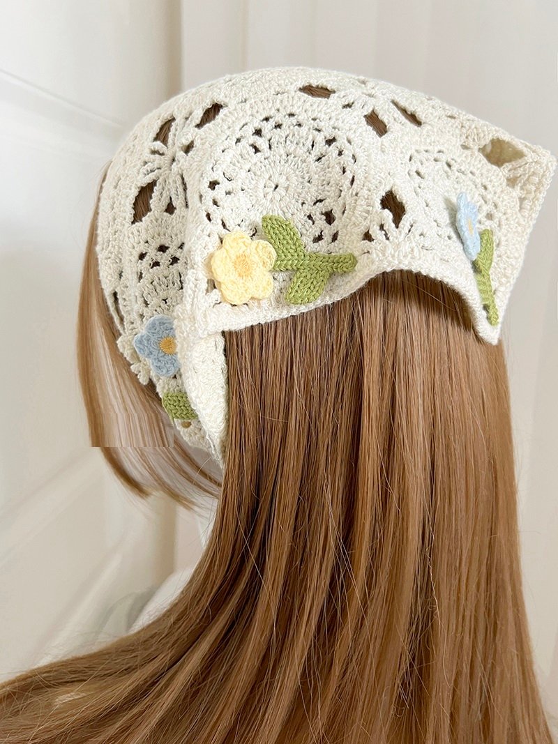 French Style Triangular Binder Retro Headcloth Knitted Headdress Photo - Image 6