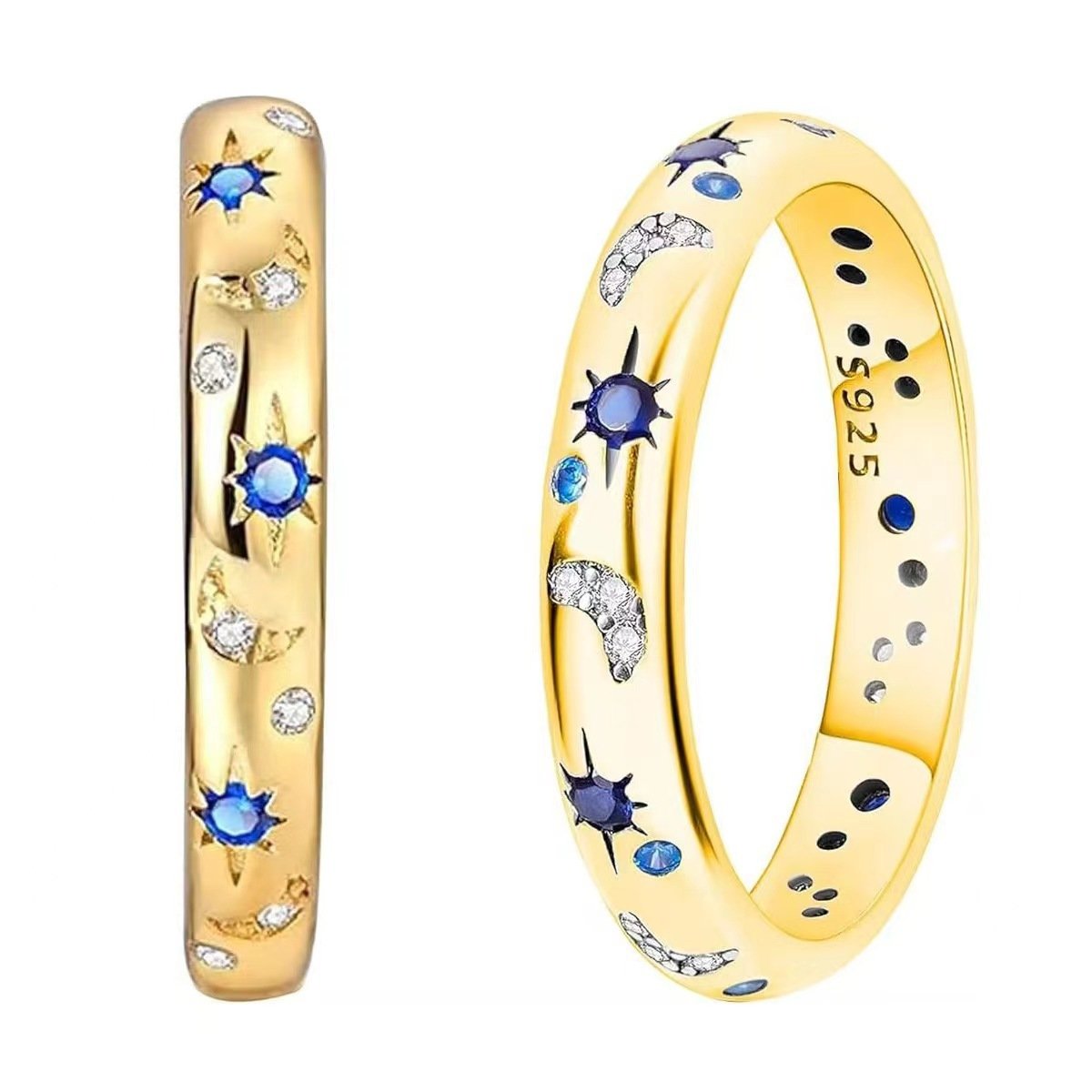 Women's Simple Stylish Moon And The Stars Ring Inlaid With Colorful Zircon - Image 6