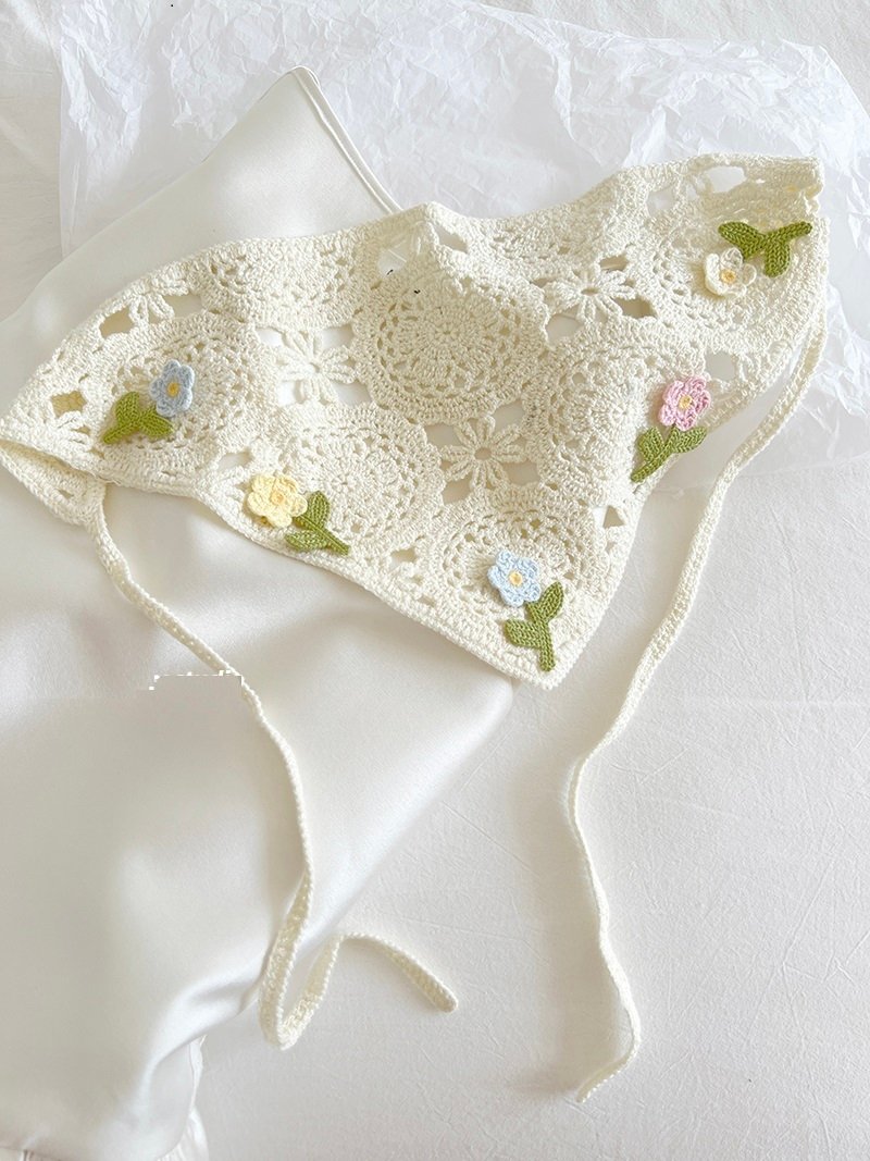 French Style Triangular Binder Retro Headcloth Knitted Headdress Photo - Image 5