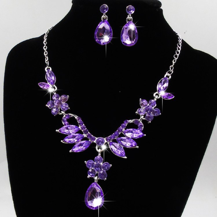 Europe and the United States trade explosion bride alloy diamond necklace earrings set Drop Bridal Jewelry Accessories zircon jewelry - Image 4