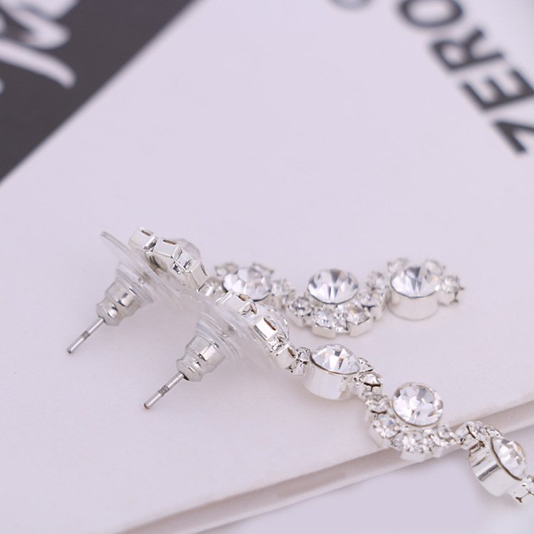 Simple diamond earrings necklace set bride Korean party dress wedding jewelry accessories - Image 5
