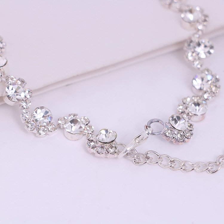 Simple diamond earrings necklace set bride Korean party dress wedding jewelry accessories - Image 4