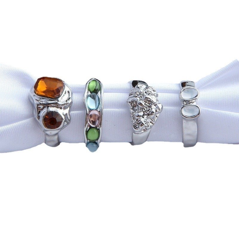 European And American Multi-color Retro Color Resin Gas Female Ring Four-piece Set - Image 5