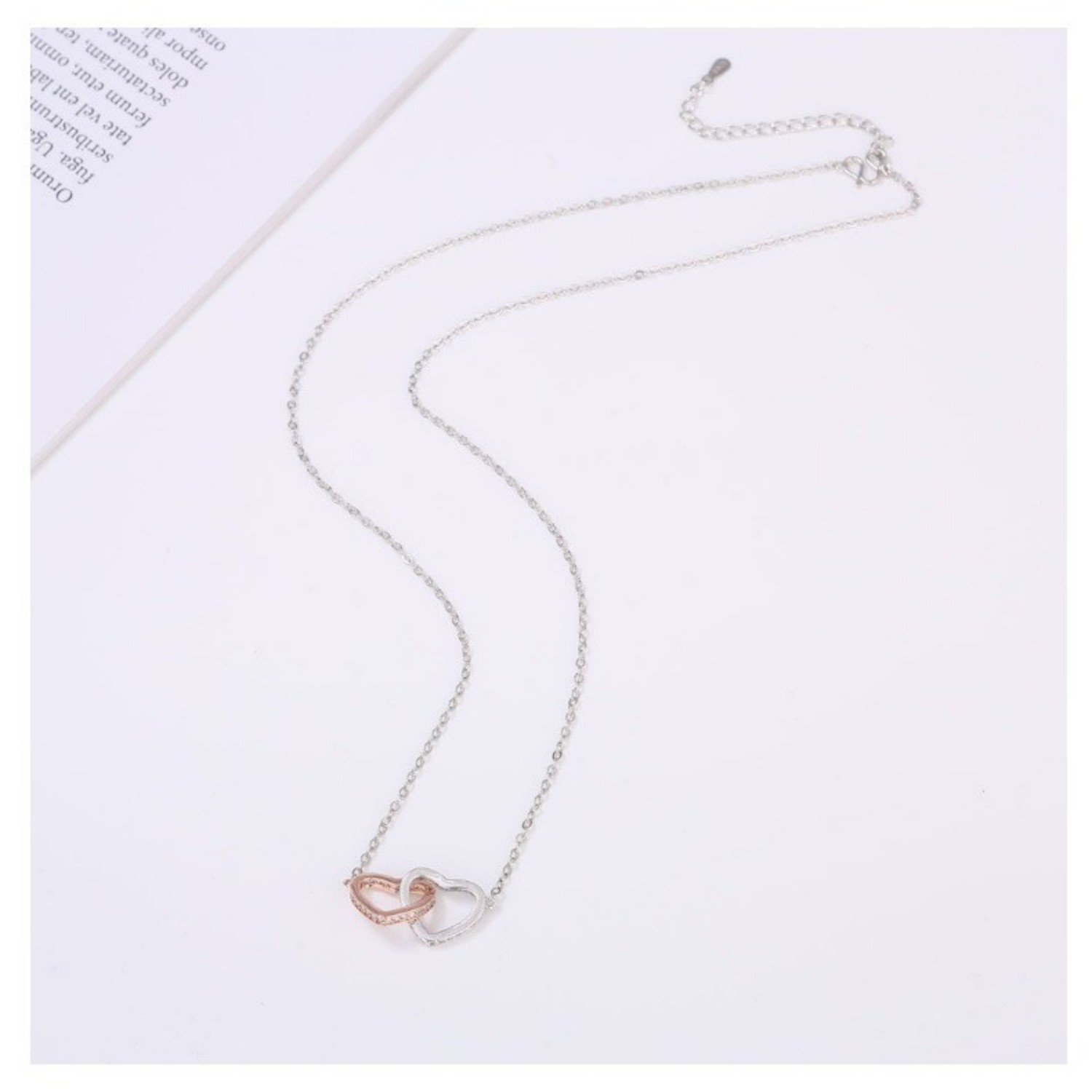 Fashionable And Minimalist Rose Gold Color Separated Double Ring Necklace - Image 3