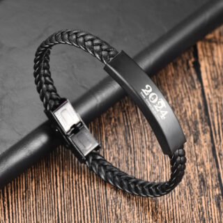 Leather Ornament Titanium Steel Men's Weaving Leather Bracelet