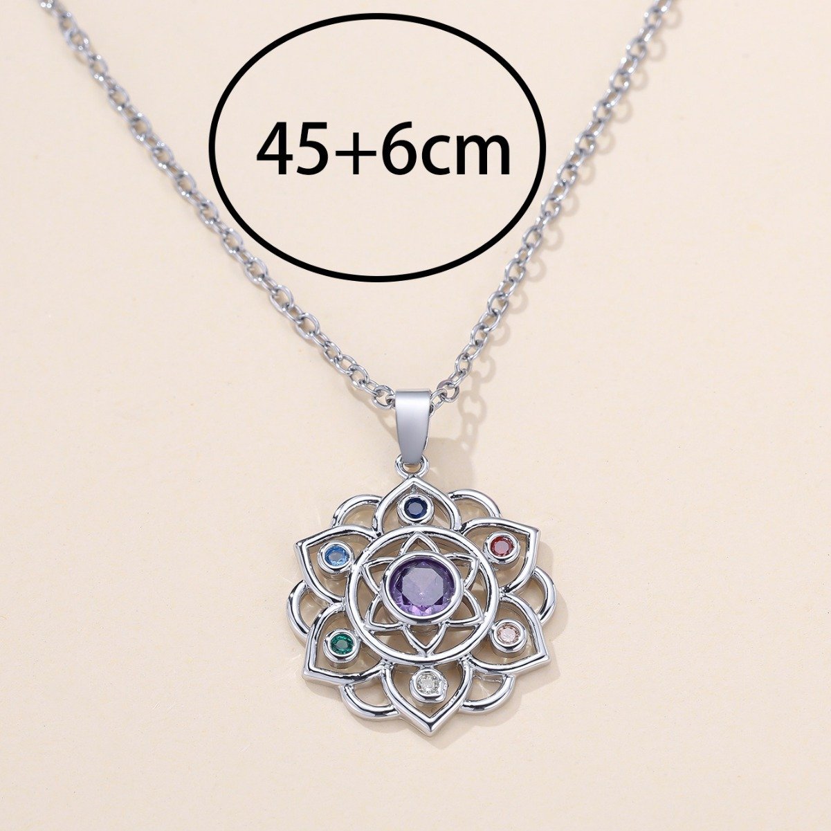 Round Purple Edge Colorful Lotus Necklace - Image 4