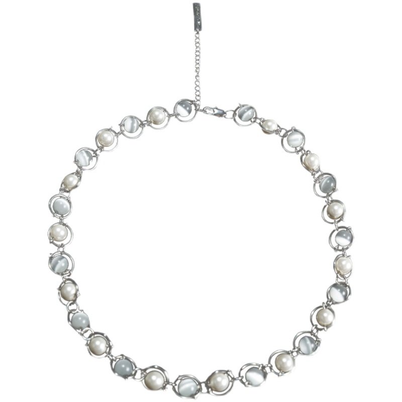 Saturn Structure Pearl Opal Beaded Necklace - Image 2