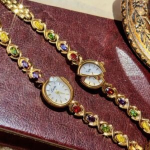 New Mid-ancient Fashion Oval Colored Gems Rainbow Women's Watch