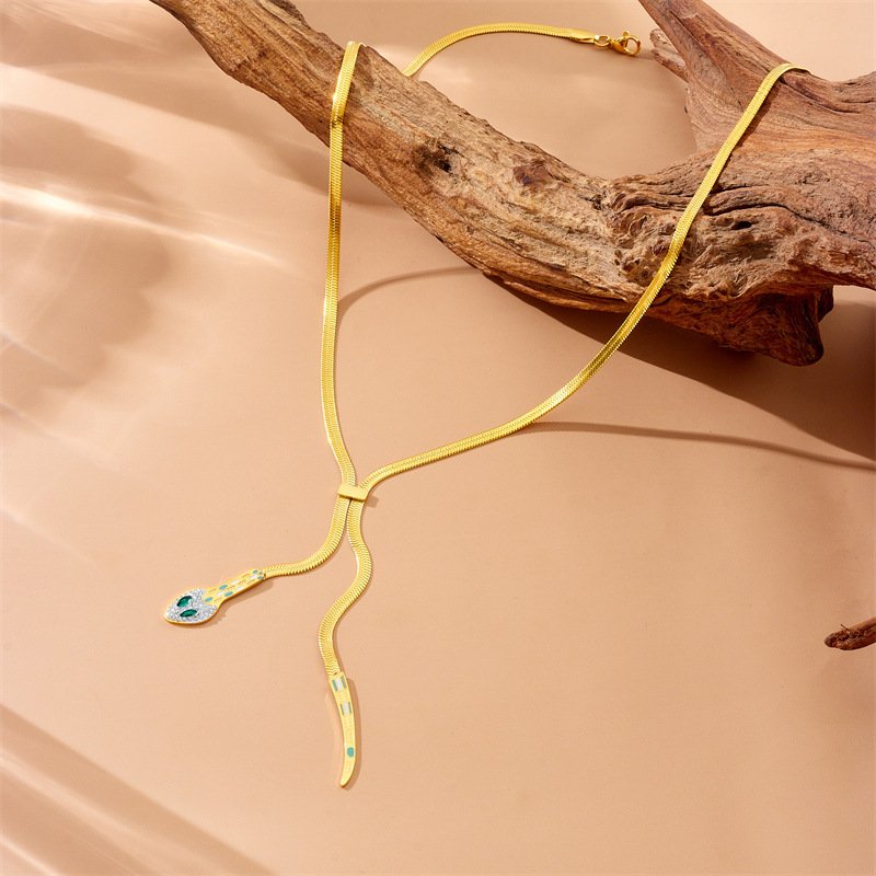 Women's Full Diamond Snake Head Snake Tail Snake Bones Chain Necklace - Image 3