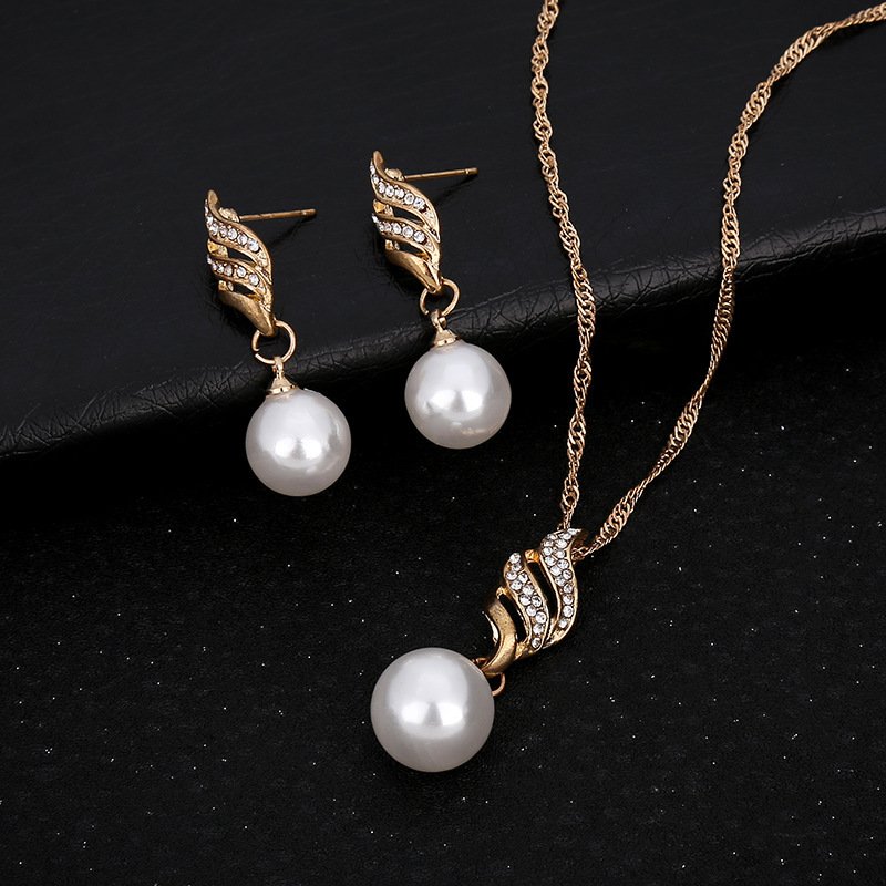 Europe and the United States eBay explosion models accessories wholesale bride accessories Pearl Diamond Necklace Set Earrings wavy lines - Image 6