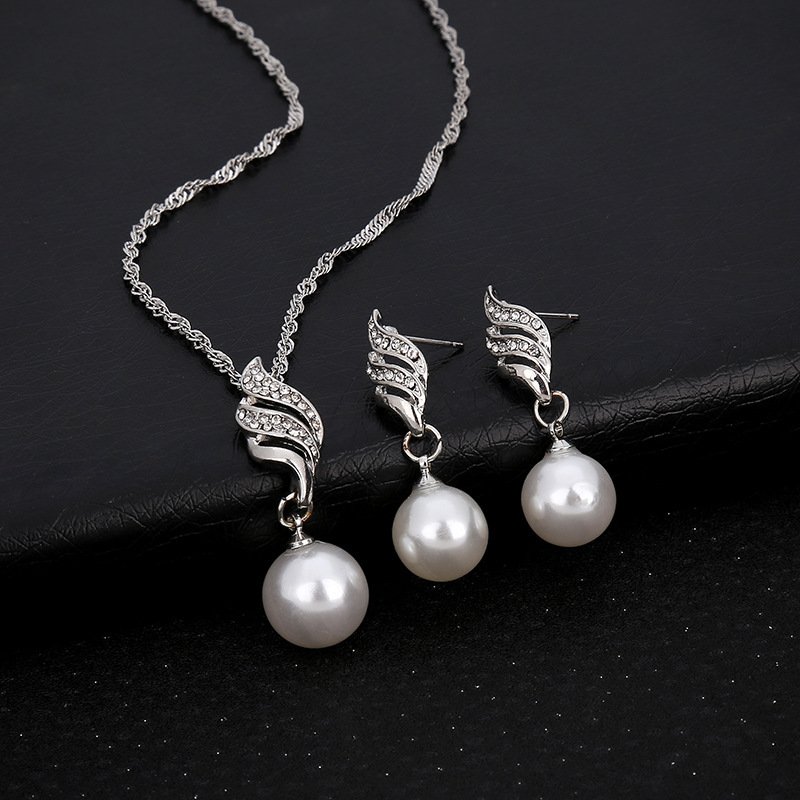 Europe and the United States eBay explosion models accessories wholesale bride accessories Pearl Diamond Necklace Set Earrings wavy lines - Image 7