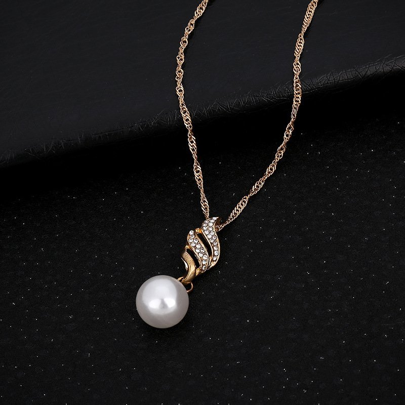 Europe and the United States eBay explosion models accessories wholesale bride accessories Pearl Diamond Necklace Set Earrings wavy lines - Image 4