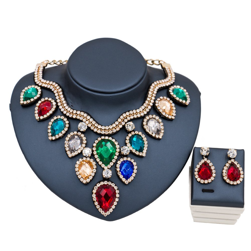 Fast Selling Explosion, Middle East, Europe And America, Colorful Exaggerated Bride Necklace, Earring Set, Cross Border High Quality Goods Supply - Image 6