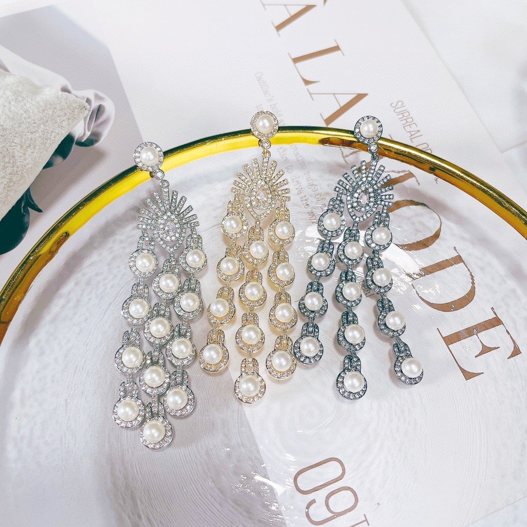 Micro Inlay Zircon Style Beaded Fringe Earrings - Image 5