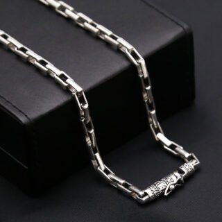 S925 Pure Thai Silver Hoop Retaining Ring Vintage Men's Box Chain Coarse Ore Necklace