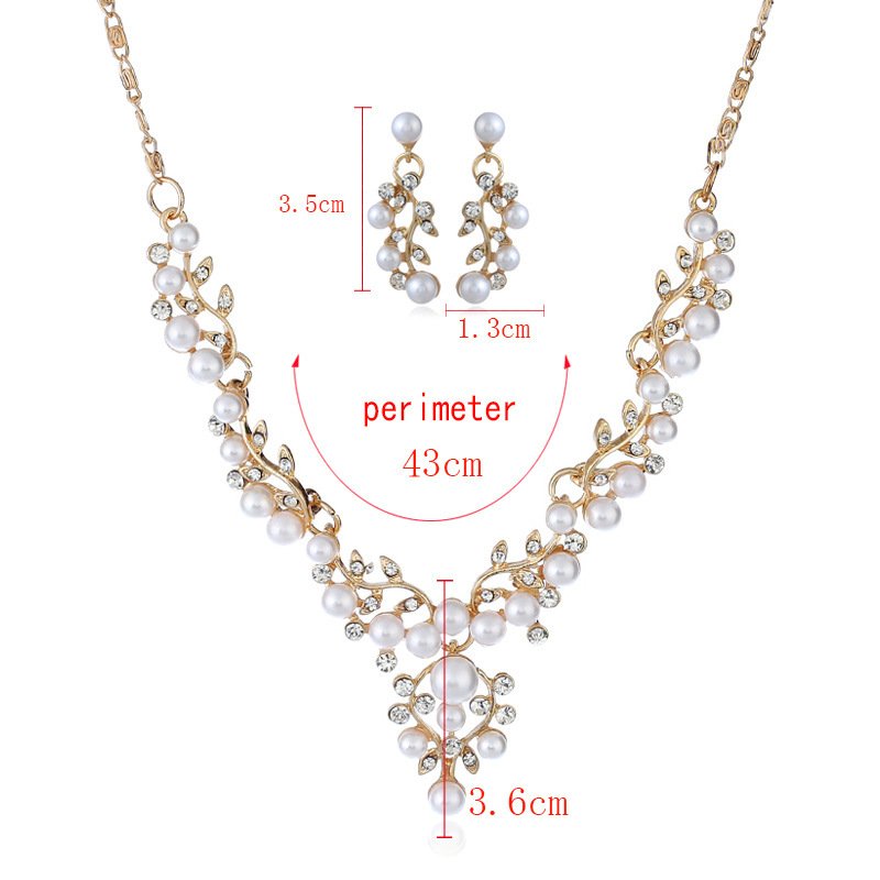 Aliexpress explosion of European and American fashion chain set sweet temperament all-match pearl diamond earrings necklace bride suit - Image 2