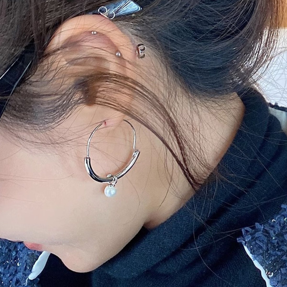 Oval Pearl Pendant Earrings Light Luxury Advanced Design Sense