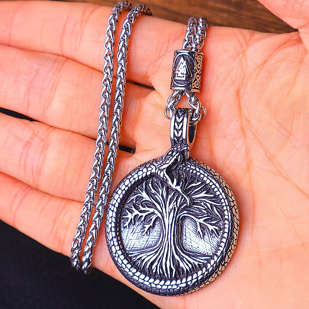 Plate Snake Lucky Tree Stainless Steel Pendant Titanium Steel Necklace Men's Pendant - Image 4