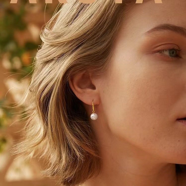 925 Yin Su Stud Earrings Ear Hooks Freshwater Pearl Perfect Circle Strong Light - Image 6