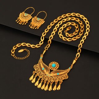 3pcs Fashionable And Personalized Water Droplet Tassel Copper Plated 18k Gold Women's Necklace And Earring Set, Suitable For Parties And Gifts, Daily Wear