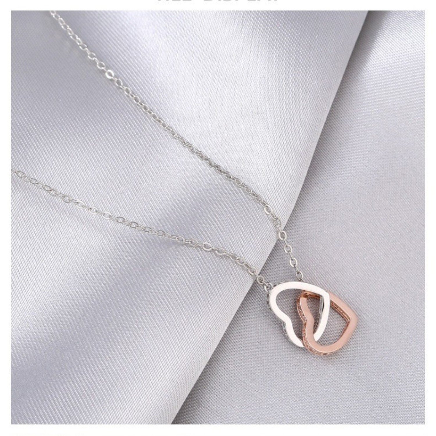 Fashionable And Minimalist Rose Gold Color Separated Double Ring Necklace - Image 4