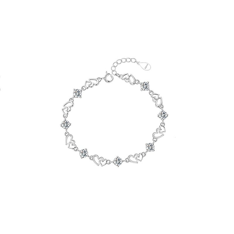 S925 Sterling Silver Heart-to-heart Moissanite Bracelet - Image 5