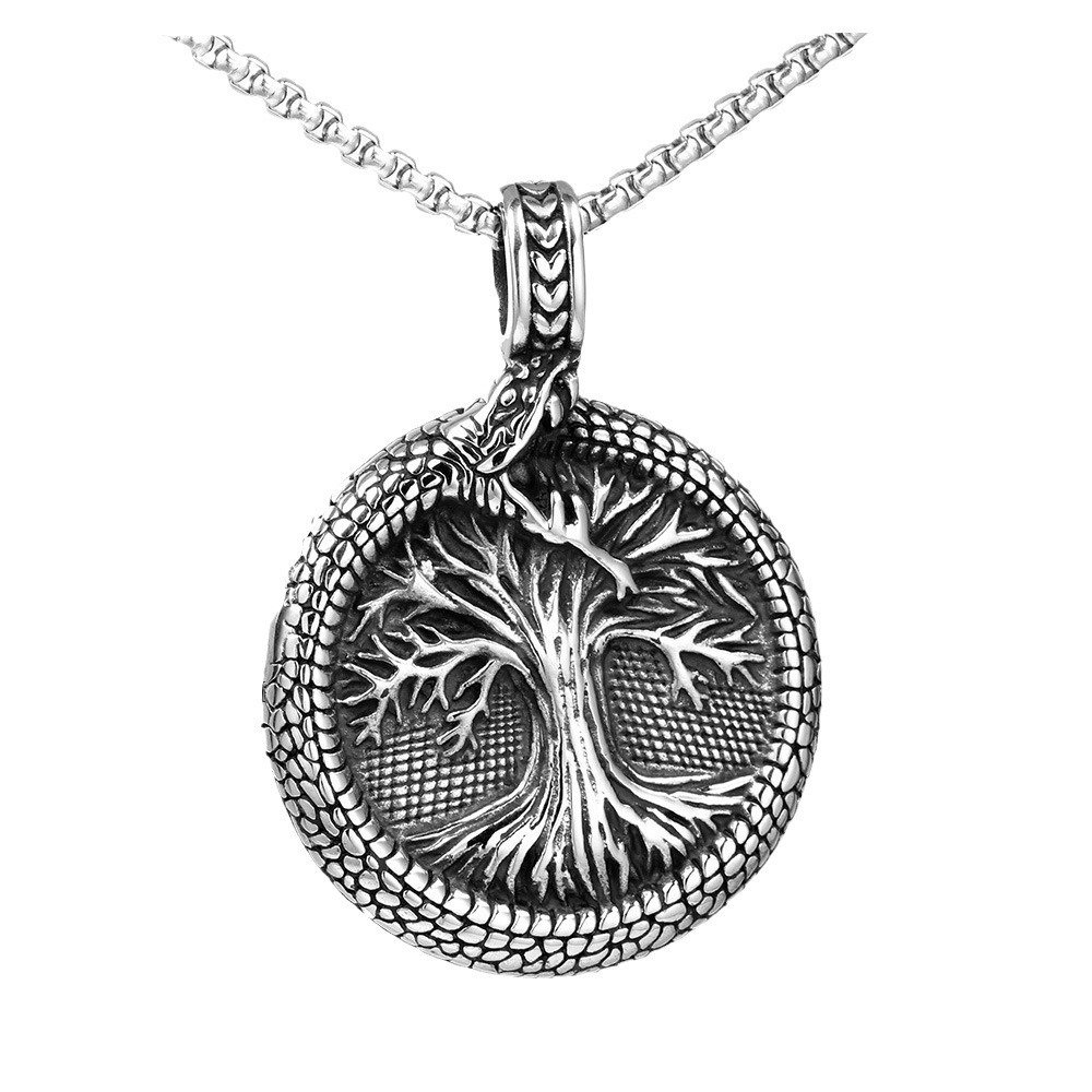 Plate Snake Lucky Tree Stainless Steel Pendant Titanium Steel Necklace Men's Pendant - Image 5