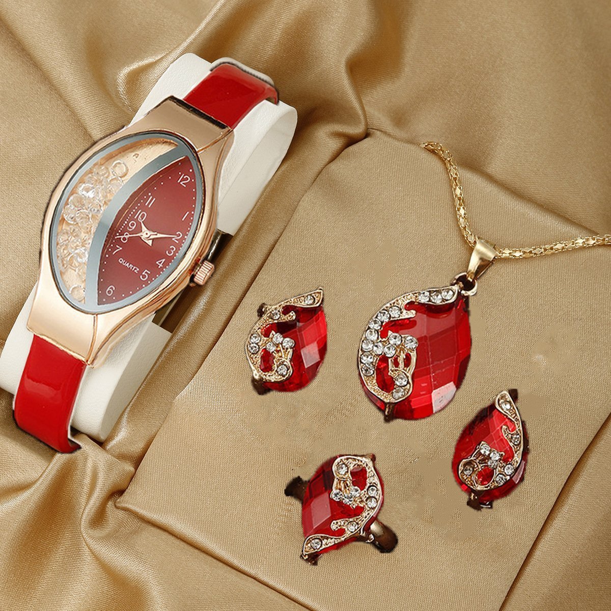 Fashion Watch Gift Suit Quartz Watch Necklace Bracelet Ring Stud Earrings - Image 3