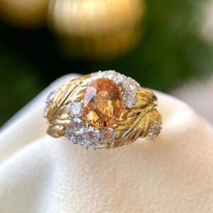Embossed Feather Ring Female Fashion Exquisite Ring Inlaid Yellow Zircon Style