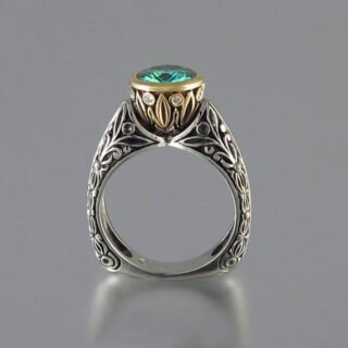 Flower-shaped Gold-plated Color Separation Vintage Gemstone Ring