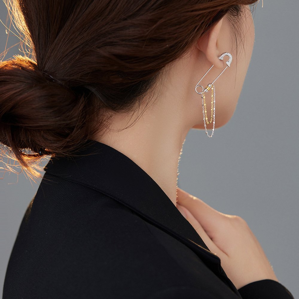 S925 Sterling Silver Tang Grass Pattern Pin Earrings - Image 2