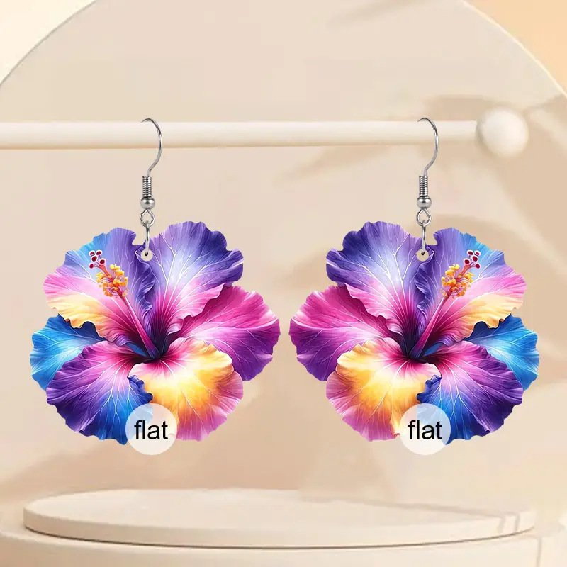 Open Spring Colorful Flower 2D Acrylic Earrings - Image 2